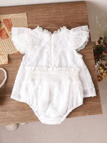 Ensemble de 2 pièces Tenue élégante fille tissée avec décoration de perles et manches évasées, style d'été quotidien - Beige - Voir 2