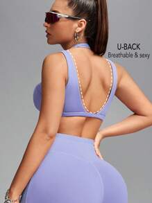 Innovista Innovista Solid Color Mesh Cut Out Sports Bras ,Summet Outfits Matching, Daily Casual & Workout , Y2K Tank Tops - Violet Purple - View 3