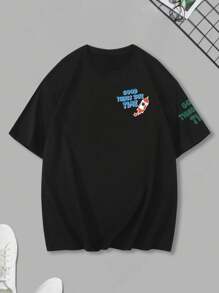 Claim Dot 男士夏季宇航員圖案印花短袖圓領T恤 - 黑色 - 查看 4