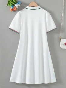Vestido casual con cuello de polo blanco para adolescentes, apropiado para volver al colegio, vacaciones, verano y viajes