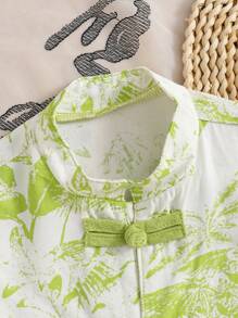 Bộ đồ mùa hè kiểu Trung Quốc cho bé trai Đường Áo sơ mi và quần short ngắn tay, Bộ trang phục dệt - màu xanh lá - Xem 3