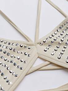 SHEIN Unity 女性時尚交叉綁帶背心上衣，裝飾有鑽石