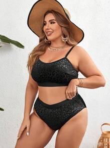 SHEIN Swim Curve Plus Size Simple Vacation Style Spaghetti Strap Bikini And Bikini Bottom Set,Summer Beach - Black - View 6