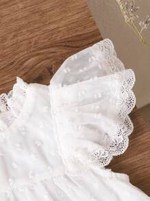 Ensemble de 2 pièces Tenue élégante fille tissée avec décoration de perles et manches évasées, style d'été quotidien - Beige - Voir 7