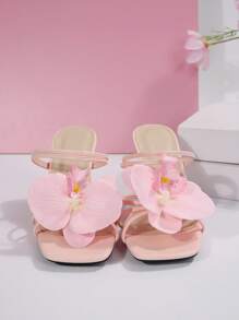 Sandalias de tacón alto con decoración floral, estilo europeo y americano, adecuadas para la playa, citas, ir al trabajo, banquetes y fiestas - Rosa - Ver 8