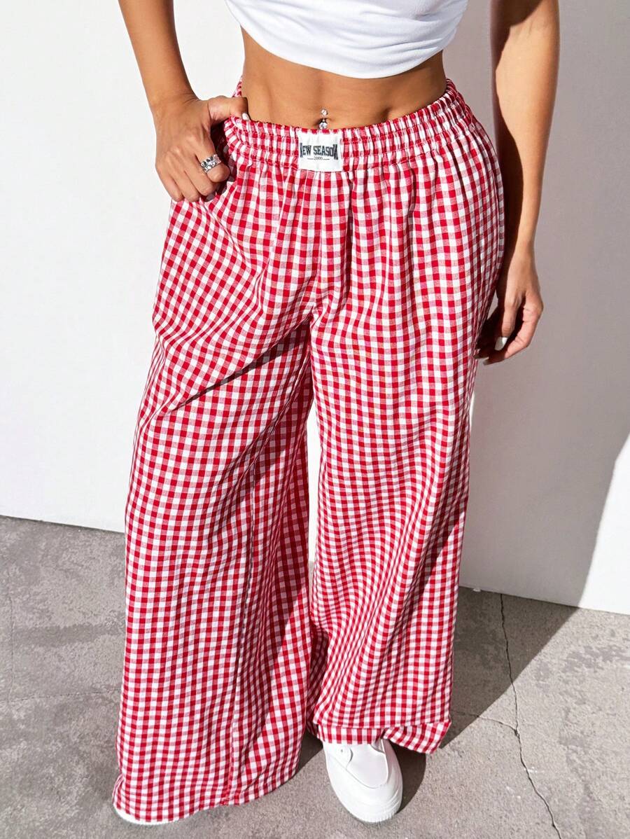 SHEIN EZwear 女款红色梭织阔腿裤 - 紅色 - 查看 1