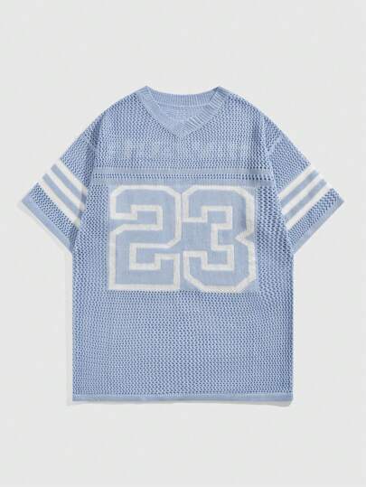 Street Life Men's Spring & Summer 23# Jacquard Hollow-Out Short Sleeve Knit Sweater, Casual