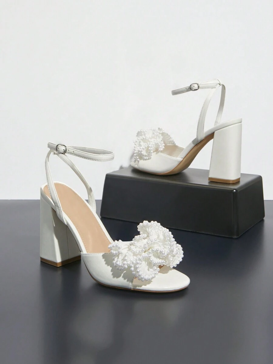 SHUZIA Giày Sandal Nữ Cao Gót Trang Trí Hoa 3D Thời Trang, Kiểu Dáng Đa Năng - trắng - Xem 1
