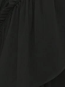 SHEIN LUNE 純色V領蝙蝠袖交叉包裹休閒短袖上衣，適合夏季 - 黑色 - 查看 8