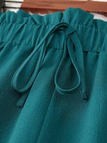 SHEIN LUNE 大碼紙袋腰前打結闊腿褲 - 水鴨藍 - 查看 3