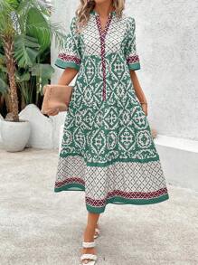 SHEIN Clasi Women's Vintage Style Printed Simple Everyday Dress - Multicolor - View 1