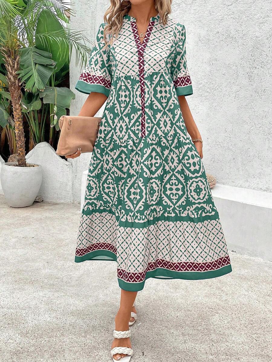 SHEIN Clasi Women's Vintage Style Printed Simple Everyday Dress - Multicolor - View 1