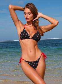 SHEIN Swim 女性夏季沙灘西瓜印花露背性感比基尼套裝 - 彩色 - 查看 7