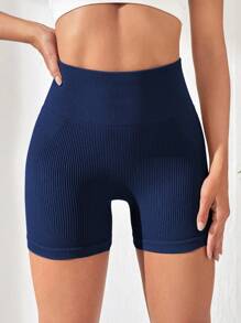 Easithlete Pantalones cortos deportivos con cintura ancha, pantalones cortos azules de mujer, pantalones cortos de sudadera, pantalones cortos de gimnasio, pantalones cortos de ciclista - Azul Marino - Ver 5