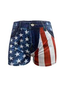 Plus Size Women Summer Shorts, Fashionable Floral Print Sexy Skinny Shorts, Independence Day 4th Of July Curve Design