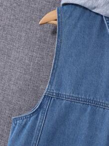 SHEIN 青少年男孩休闲时尚混搭新颖浅色水洗宽松牛仔连帽拼接背心，适合度假和日常穿着，返校季必备 - 彩色 - 查看 3