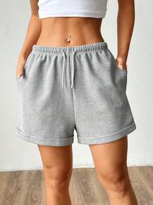 SHEIN Unity Quần short thường ngày có dây rút eo co giãn cho nữ - Xám - Xem 5