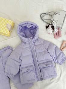 Bộ áo khoác lông vũ dày thời trang mùa đông thường ngày cho bé gái, quần áo thu đông - Màu tím - Xem 5