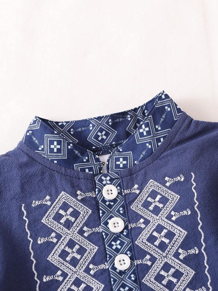 2pcs Infant Boys' Simple  Embroidery Short Sleeve Outfits For Daily Wear In Summer