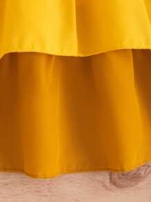 SHEIN Baby Girl Multi-Layer Design Fashionable Cap Sleeve Dress And Hat - Yellow - View 5