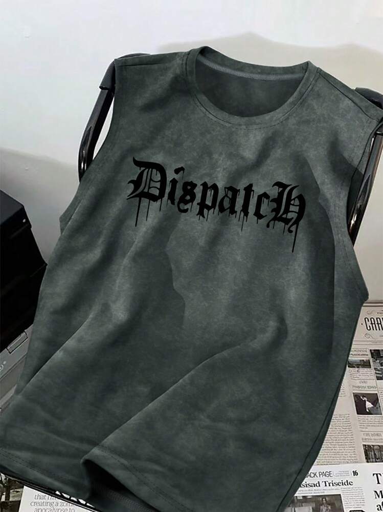 Manfinity Roghcode Men's Summer Casual Round Neck Letter Printed Sleeveless Tank Top, For Going Out, 2000s Style - Black - View 1