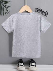 Customized Gray English Printed Short Sleeve T-Shirt For Boys - Grey - View 2