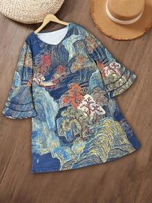 Đầm dài tay cổ chữ V in họa tiết thời trang dành cho nữ - Nhiều màu - Xem 3