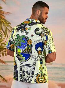 Manfinity RSRT Camisa casual de verano de manga corta con estampado integral de talla grande