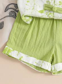 Bộ đồ mùa hè kiểu Trung Quốc cho bé trai Đường Áo sơ mi và quần short ngắn tay, Bộ trang phục dệt - màu xanh lá - Xem 6