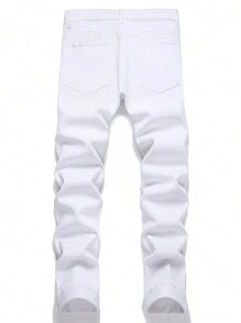 Men's Solid Color Skinny Ripped Jeans - 白色 - 查看 2