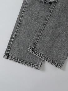 SHEIN Sommerliches Set für Tween Mädchen: Einfaches, bedrucktes Tank Top und ausgewaschene Denim-Hose