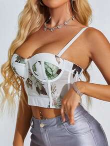 Áo nịt ngực Cami Top In hoa Bustier - trắng - Xem 5