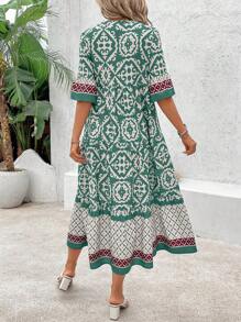 SHEIN Clasi Women's Vintage Style Printed Simple Everyday Dress - Multicolor - View 2