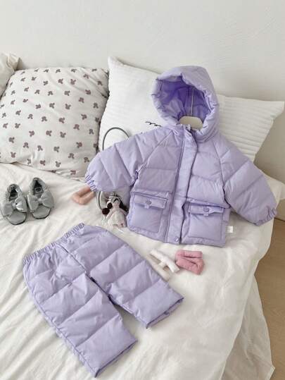 Baby Mädchen Lässiger Winter Mode Gefütterte Daunenjacke Set, Herbst/Winter Kleidung