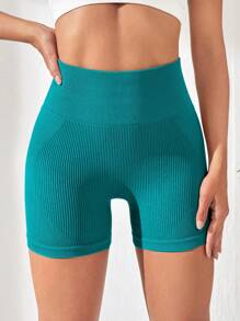 SHEIN Sport Studio Pantaloncini sportivi con fascia vita larga, pantaloncini da donna blu, pantaloncini fitness, pantaloncini da ciclista