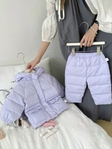 Bộ áo khoác lông vũ dày thời trang mùa đông thường ngày cho bé gái, quần áo thu đông - Màu tím - Xem 7