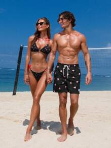 SHEIN Swim 女性夏季沙灘西瓜印花露背性感比基尼套裝 - 彩色 - 查看 5