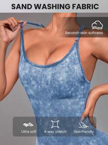 Easithlete Bộ áo liền quần tập yoga hở lưng thoáng khí cho nữ - Màu xanh lam - Xem 5