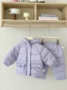 Bộ áo khoác lông vũ dày thời trang mùa đông thường ngày cho bé gái, quần áo thu đông - Màu tím - Xem 2