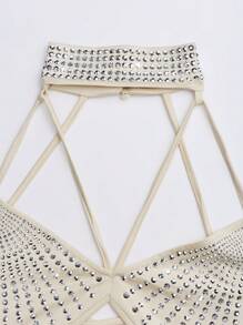 SHEIN Unity 女性時尚交叉綁帶背心上衣，裝飾有鑽石