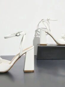 SHUZIA Giày Sandal Nữ Cao Gót Trang Trí Hoa 3D Thời Trang, Kiểu Dáng Đa Năng - trắng - Xem 4