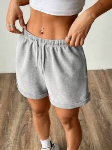 SHEIN Unity Quần short thường ngày có dây rút eo co giãn cho nữ - Xám - Xem 4