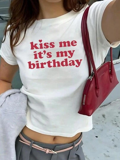 INAWLY Y2k Slogan Printed Cropped T-Shirt For Summer It's My Birthday Graphic Tees Women Tops