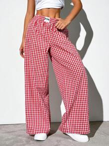 SHEIN EZwear 女款红色梭织阔腿裤 - 紅色 - 查看 5