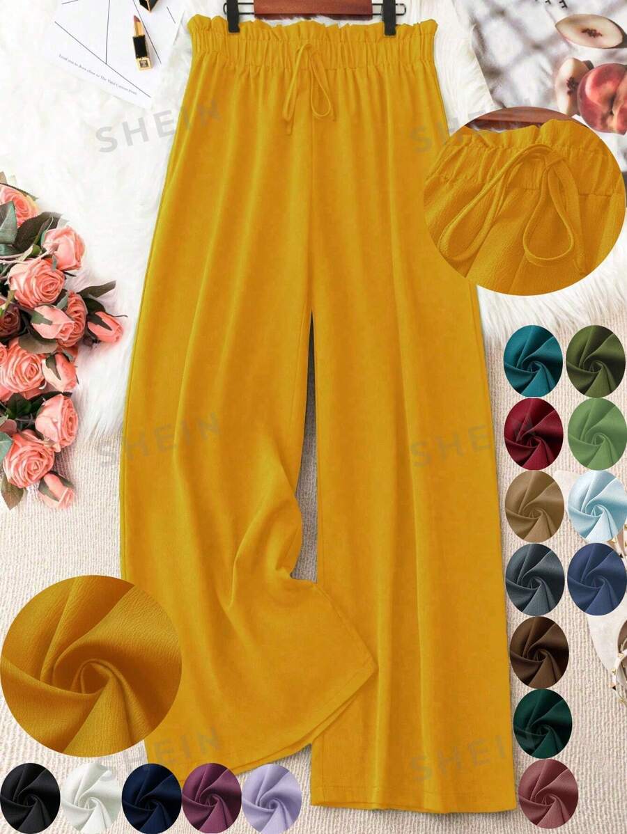 SHEIN LUNE Talla Grande Para Mujer Pantalones De Color Sólido Simples Con Diseño De Pliegues