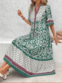 SHEIN Clasi Women's Vintage Style Printed Simple Everyday Dress - Multicolor - View 4