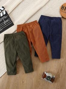 SHEIN Vintaside Kids Bộ 3 quần dài có túi, màu trơn, chất liệu vải nhung kẻ cho bé trai, thích hợp mặc hàng ngày, quần áo trẻ em trung tính mùa xuân/thu, phong cách thu/đông. - Nhiều màu - Xem 2