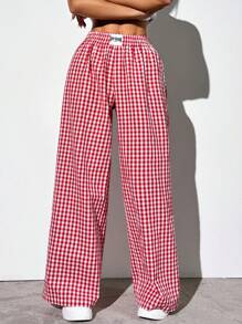 SHEIN EZwear 女款红色梭织阔腿裤 - 紅色 - 查看 3