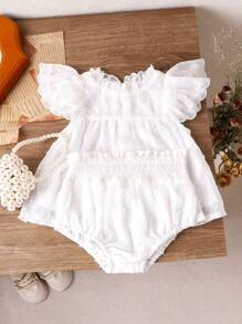 Ensemble de 2 pièces Tenue élégante fille tissée avec décoration de perles et manches évasées, style d'été quotidien - Beige - Voir 1