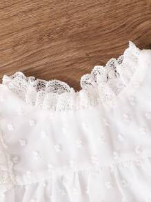 Ensemble de 2 pièces Tenue élégante fille tissée avec décoration de perles et manches évasées, style d'été quotidien - Beige - Voir 3